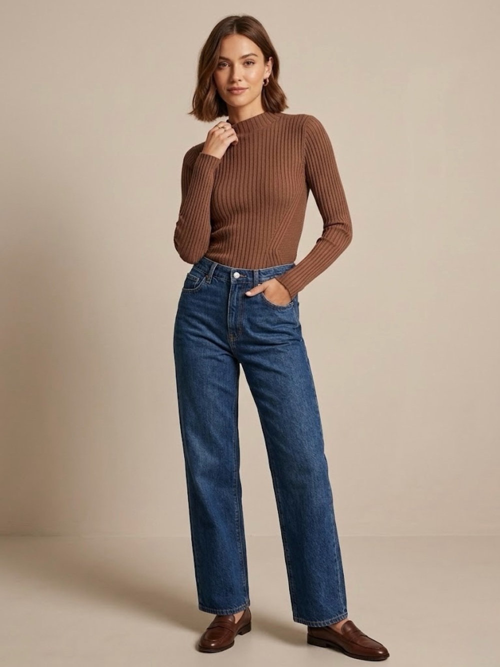 Ribbed Terracotta Long Sleeve Knit Top